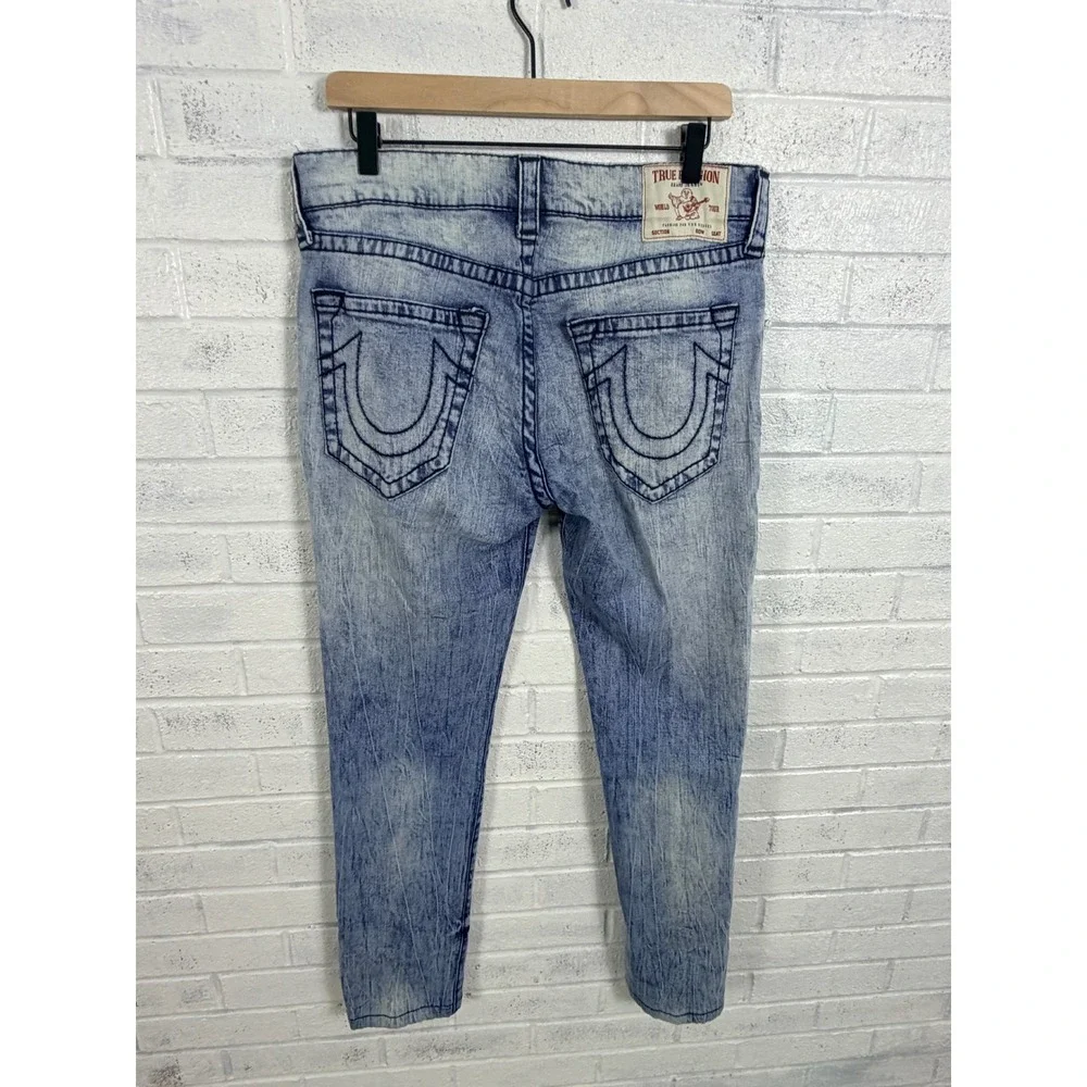True Religion Rocco Relaxed Skinny Jeans Mend 33 Blue Acid Wash Denim